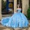 Sky Blue Quinceanera Dresses for 15 Year 2024 Ball Gown Sexy Off the Shoulder Applique Lace Long Party Dress 